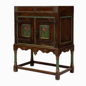Gothic Revival Arts and Crafts Oak and Polychrome Cabinet, 1920s