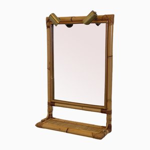 Specchio con cornice in bambù, anni '70