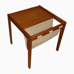 Teak Side Table with Magazine Holder in Canvas from Bent Silberg Møbler, 1960s