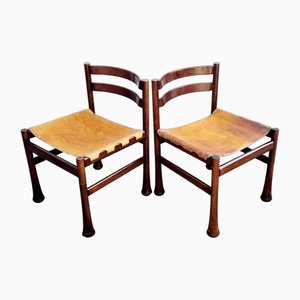 Italian Modern Rosewood and Leather Dining Chairs by Luciano Frigerio, Italy, 1970s, Set of 2