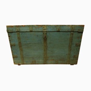 Large Blue Painted Pine Marriage Chest