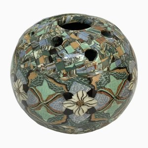 Jarrón de cerámica con micro-mosaico de Jean Gerbino para Vallauris, France, años 50