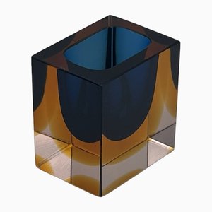 Handmade Sommerso Murano Glass Vase in Blue and Gold by Flavio Poli for Seguso, 1960s