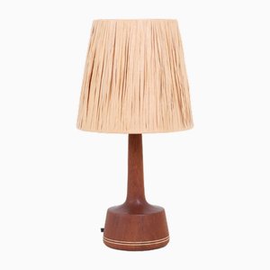 Lampada da tavolo in teak con paralume in corda, anni '50