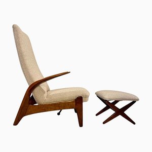 Fauteuil et Tabouret Mid-Century par Rolf Rastad & Adolf Relling, 1950, Set de 2