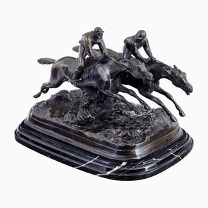 Escritorio de carreras de caballos vintage de bronce y mármol, años 90