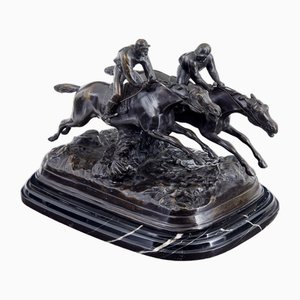 Vintage Horse Racing Desk Top in Bronze and Marble, 1990s