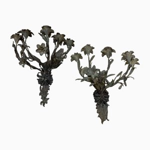 Antike Blumen-Scones aus Metall, 1890er, 2er Set