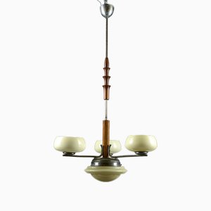 Art Deco Hanging Lamp in Metal and Glass