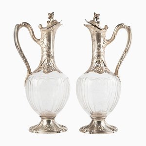 Aiguières Style Louis XV en Argent et Cristal, Set de 2