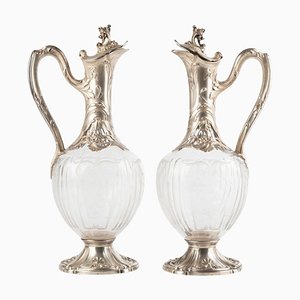 Louis XV Style Silver and Crystal Ewers, Set of 2