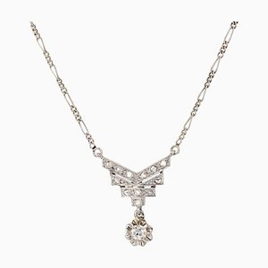 French Art Deco Diamonds 18 Karat White Gold Platinum Pendant Necklace, 1920s