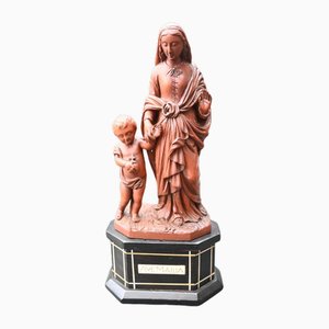 Statue Vierge à l'Enfant en Buis Sculpté