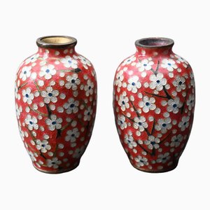 Meiji Era Vases with Cloisonné Enamel, Japan, Late 19th Century, Set of 2