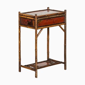 Antique English Bamboo Sewing Side Table, 1910