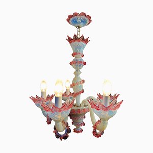 Lampadario veneziano vintage azzurro e rosa, anni '50