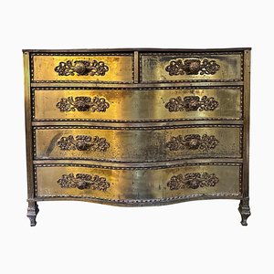 Gilt Brass and Black Glass Serpentine Front Commode, 1950
