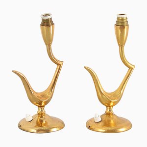 Mid-Century Gilt Brass Table Lamps by Guglielmo Ulrich, Italy, 1940s, Set of 2