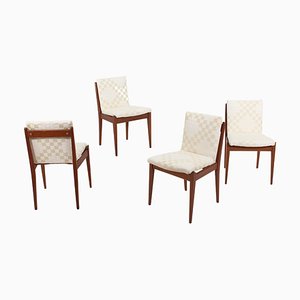 Mid-Century Wood and Cream Fabric Chairs from ISA Bergamo, Italy, 1960s, Set of 4