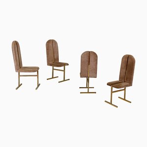 Mid-Century Brass and Suede Chairs from Fratelli Turri Milano, Italy, 1970, Set of 4