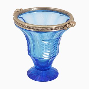 Mid-Century Vase aus Aquamaringlas & Silber, Italien, 1950er