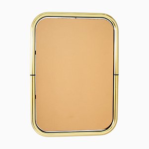 Mid-Century Brass and Pink Glass Wall Mirror from Cristal Art, Italy, 1970s