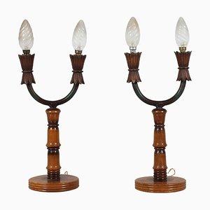 Mid-Century Abat-Jour Table Lamps in Wood from Colli Torino, Italy, 1950s, Set of 2