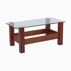 Mid-Century Wood and Glass Coffee Table in the style of Fontana Arte, Italy, 1960s