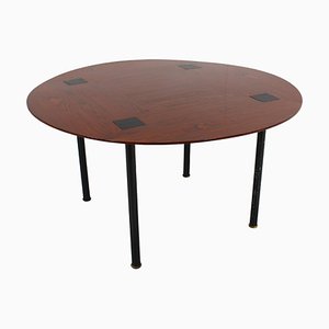 Mid-Century Wood and Metal Circular Table attributed to Ettore Sottsass for Poltronova, Italy, 1958