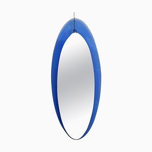 Mid-Century Italian Blue Oval Mirror from Fontana Arte, 1960s