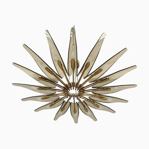 Model 1563 Dahlia Ceiling Lamp in Brass and Glass attributed to Max Ingrand for Fontana Arte, Italy, 1954