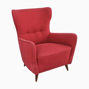 Mid-Century Giò Ponti Style Red Fabric Chair, 1950s