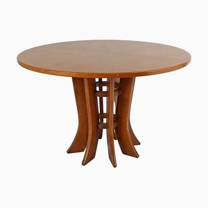 Mid-Century A. Mangiarotti Style Wooden Round Dining Table, 1970