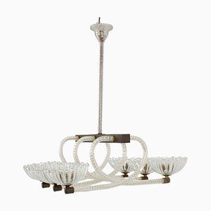 Mid-Century Murano Glass and Brass Chandelier by Barovier & Toso, 1940s
