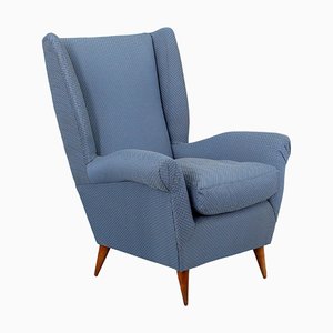 Mid-Century Wood and Blue Fabric Armchair by Giò Ponti for Isa, 1950s
