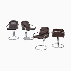 Mid-Century Steel and Leather Chairs by Gastone Rinaldi, 1970, Set of 4