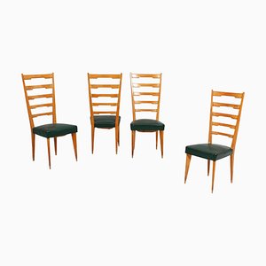Mid-Century Wooden and Skai High Back Chairs by Paolo Buffa, 1960, Set of 4
