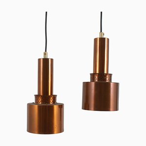 Mid-Century Mod T292 Pendant Lamp in Copper by H.A. Jakobsson, 1958, Set of 2