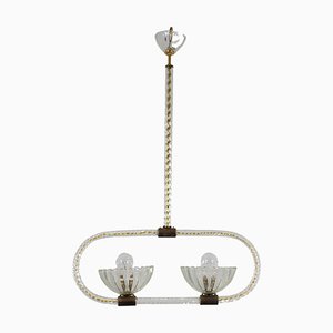 Mid-Century Italian Murano Glass and Brass Chandelier by Barovier & Toso, 1940s