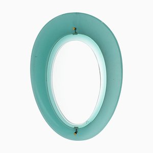 Mod. 2085 Oval Nile Green Glass Mirror by Max Ingrand for Fontana Arte, 1960