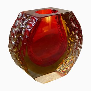 Vaso Sommerso Mid-Century moderno in vetro di Murano rosso e giallo di Alessandro Mandruzzato, anni '60