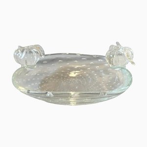 Bullicante Clear Murano Glass Oval Bowl by Ercole Barovier for Barovier & Toso