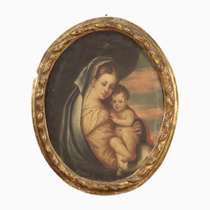 Vierge à l'Enfant, 18ème Siècle, Huile sur Toile, Encadrée