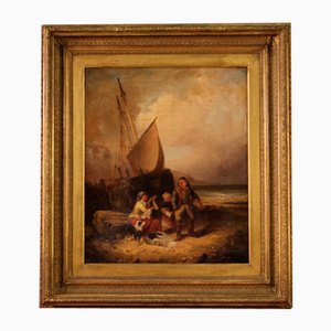Artista inglese, Paesaggio marino, 1868, Olio su tela, con cornice