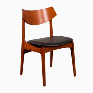 Mid-Century Teak Chairs with Black Aniline Leather Seats by Funder-Schmidt & Madsen, Denmark, 1960s, Set of 4