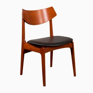 Sedie Mid-Century in teak e pelle nera di Funder-Schmidt & Madsen, Danimarca, anni '60, set di 4