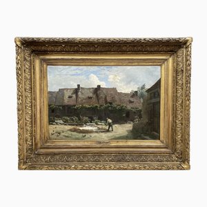 À.Ségé, Farmyard, 1800s, Oil on Canvas, Framed