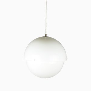 Lampada a sospensione in ottone nichelato e metacrilato bianco mod. 22/5 di L. Bandini Buti per Kartell, anni '60