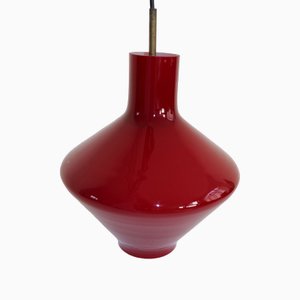 Lámpara colgante italiana de cristal de Murano rojo, años 50