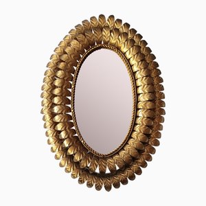 Specchio Sunburst vintage in metallo dorato, anni '60